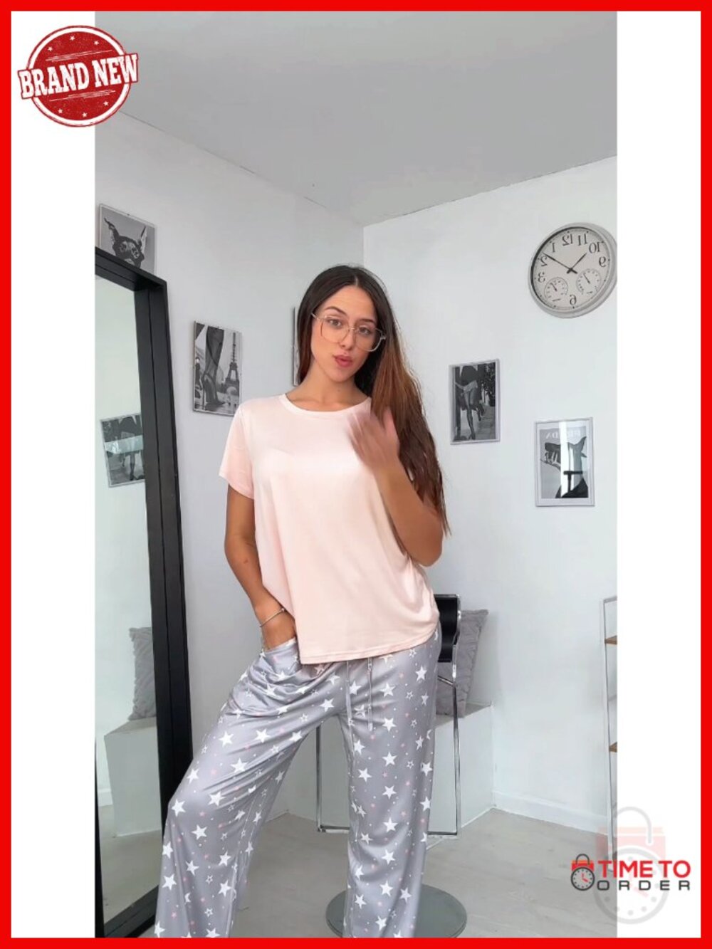 2 Pack Pajamas Set Short Sleeve Sleepwear Top and Pants Soft Lounge Sets with - Picture 6 of 6